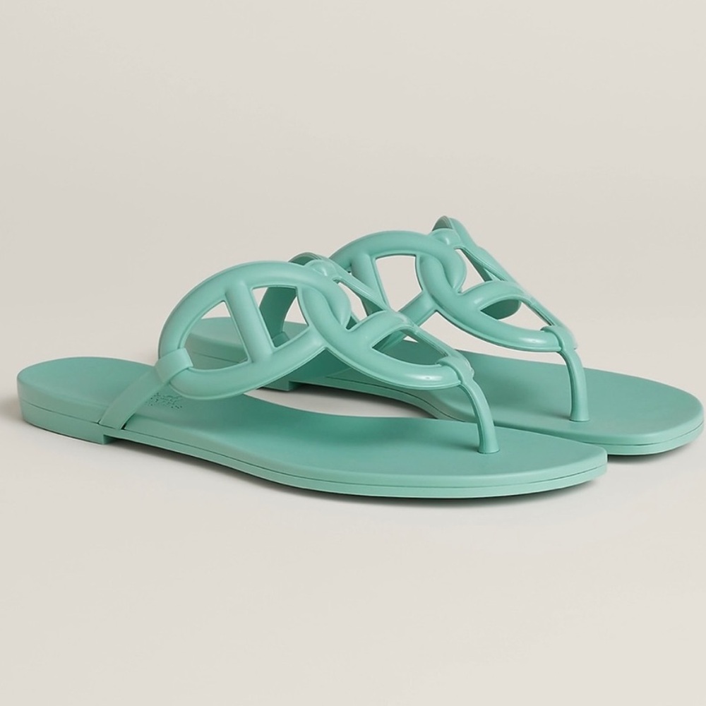 Hermès Egerie Sandals In Mint Green Rubber Size 7 - Picture 5 of 9